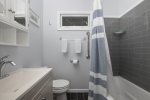 Bathroom 1, main level shower and tub combination